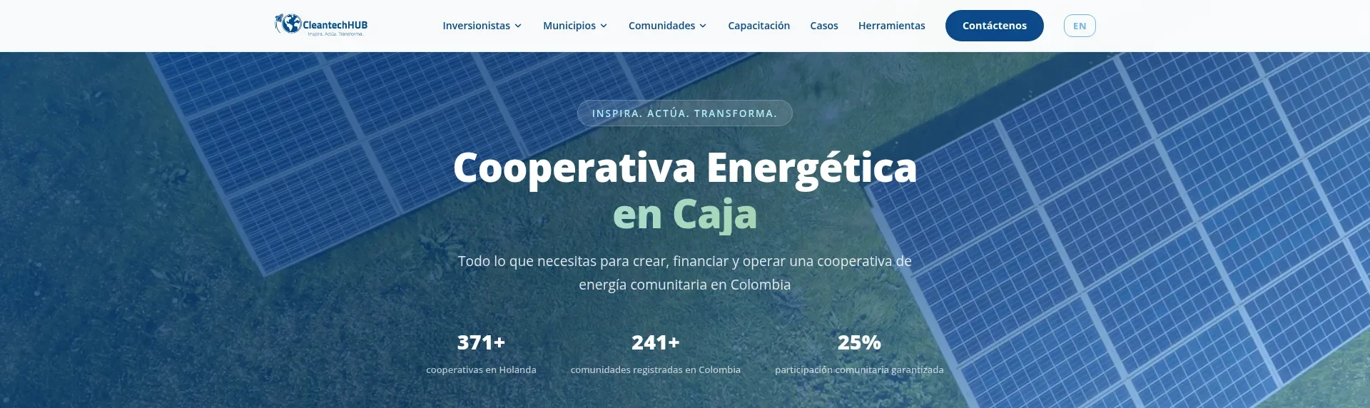 Captura del sitio Cooperativa Energética en Caja (hero)